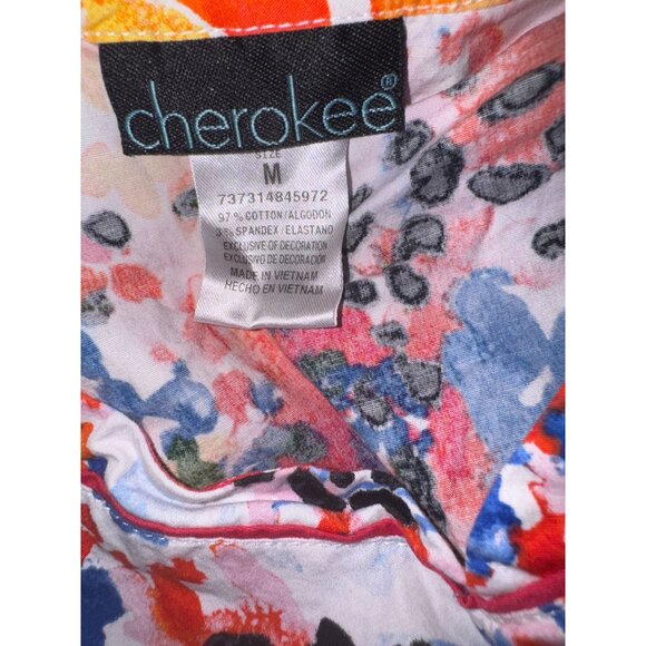 Cherokee Womens V-Neck Floral Short Sleeve Scrub Top M Multicolor - Picture 2 of 4